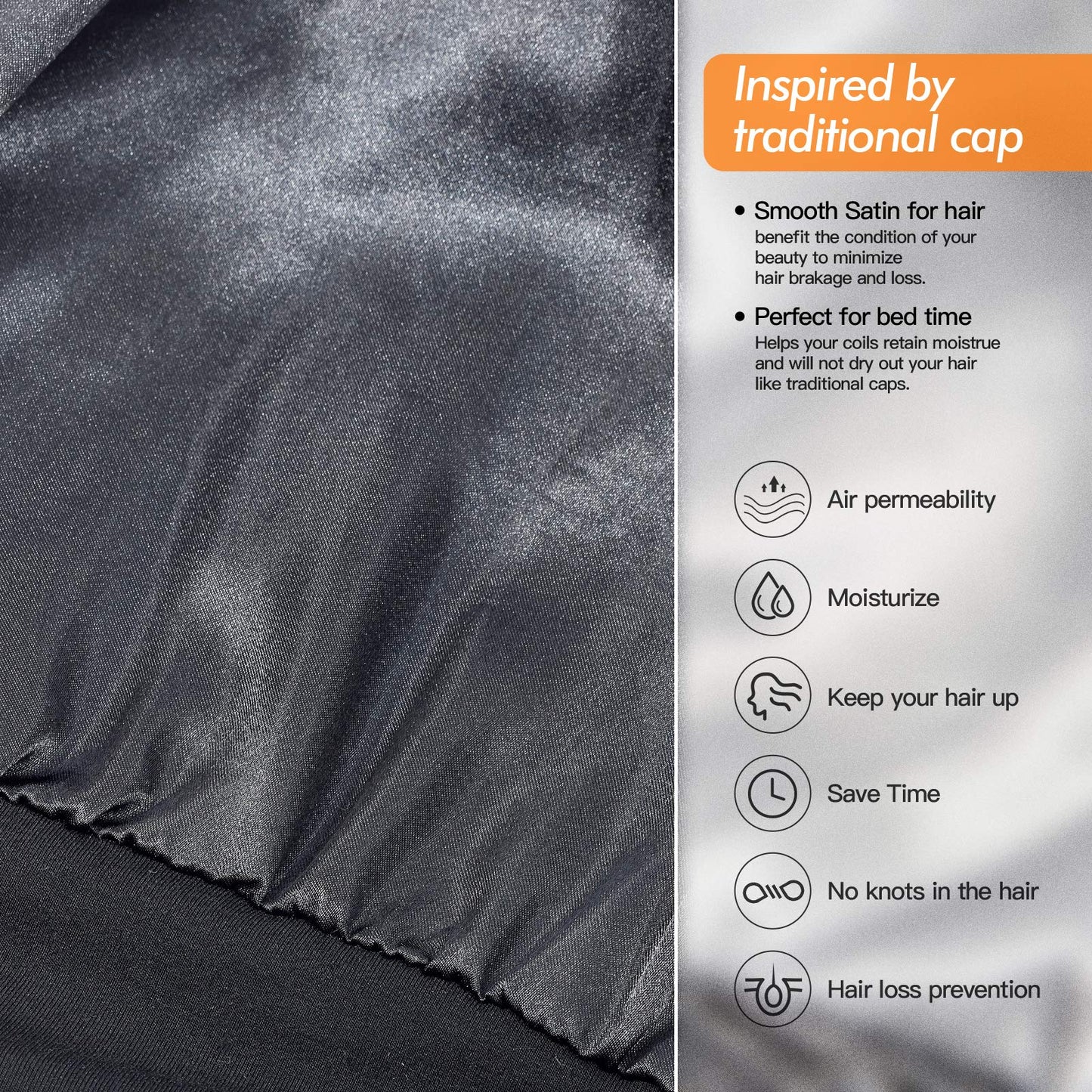 Silk Satin Lined Bonnet Sleep Cap - Adjustable Stay on All Night Hair Wrap Cover Slouchy Beanie for Curly Hair Protection for Women and Men - Black Beauty and Personal Care GB Selected