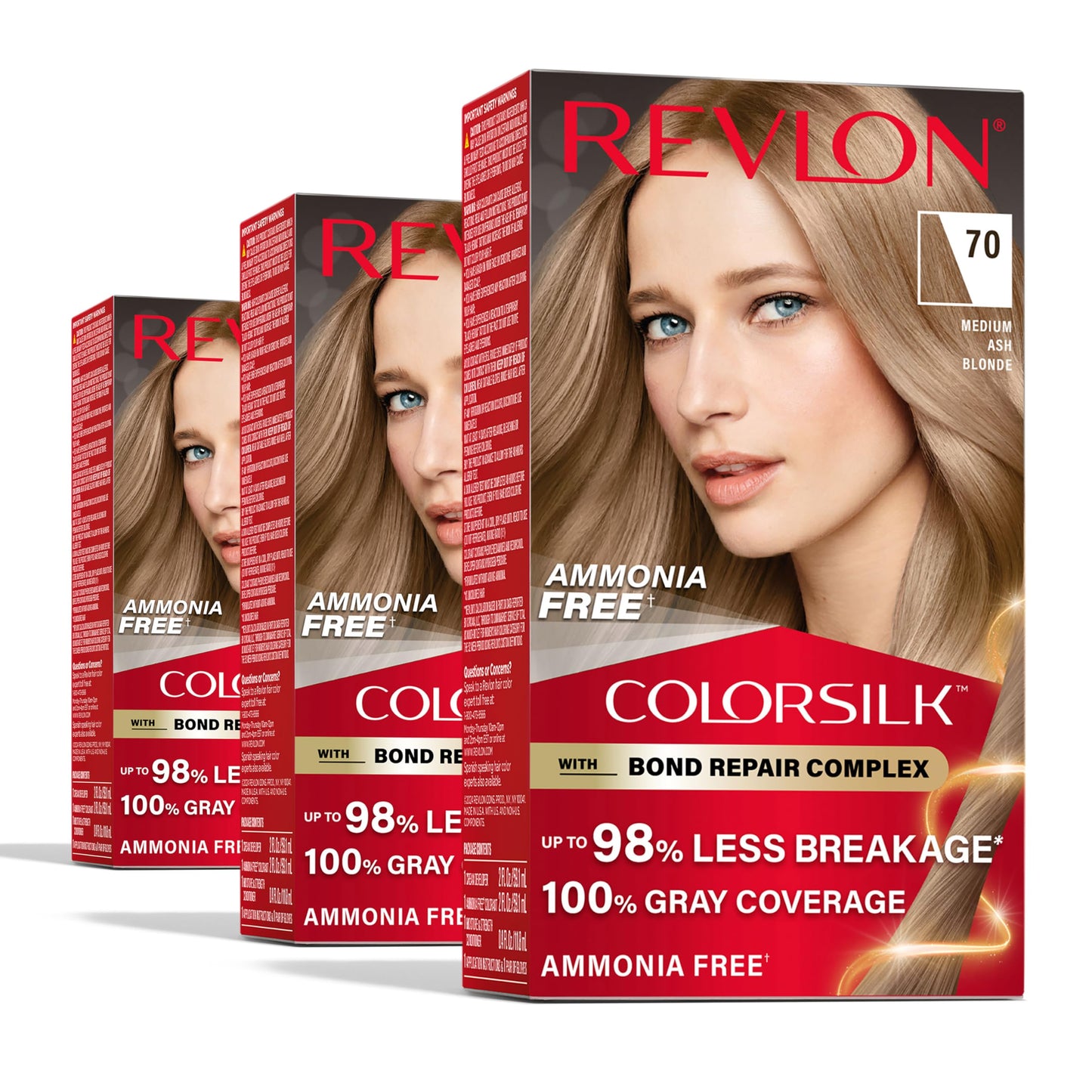 Revlon ColorSilk with Bond Repair Complex, Blonde Permanent Hair Color, 100% Gray Coverage, Ammonia Free Hair Dye, Vegan Keratin, 70 Medium Ash Blonde Beauty & Personal Care REVLON