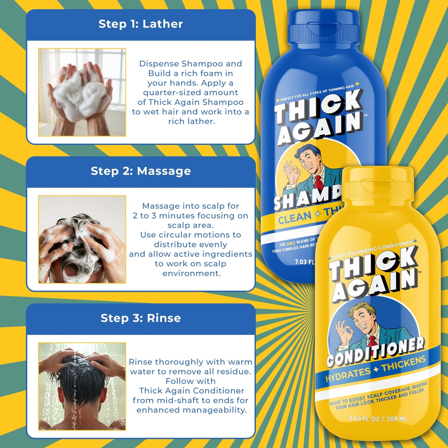 Thick Again Men's Hair Thickening Shampoo & Conditioner System with TrioCore Scalp Care Technology - Natural Solution for Fuller, Thicker-Looking Hair Beauty & Personal Care THICK AGAIN