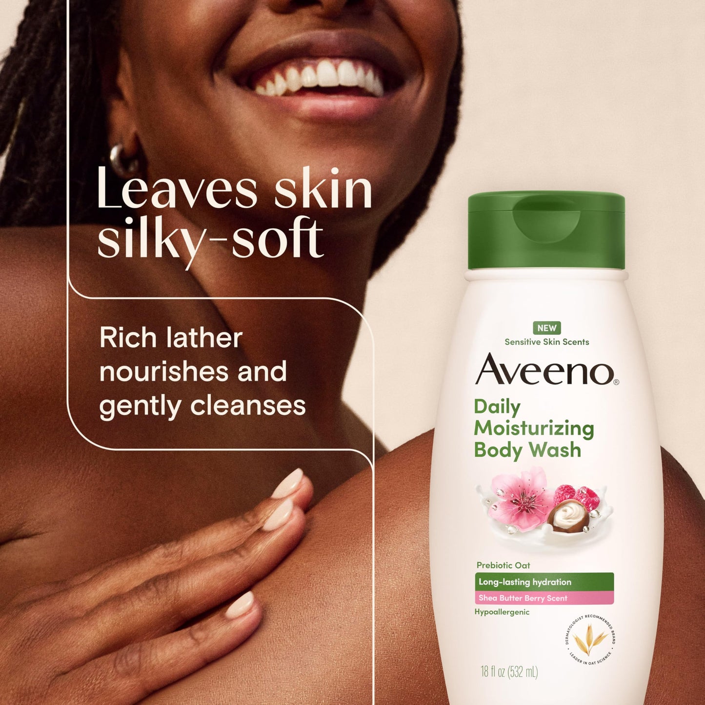 Aveeno Daily Moisturizing Body Wash with A Shea Butter Berry Scent & Soothing Prebiotic Oat, Provides Long-Lasting Hydration for Sensitive Skin Beauty & Personal Care Aveeno