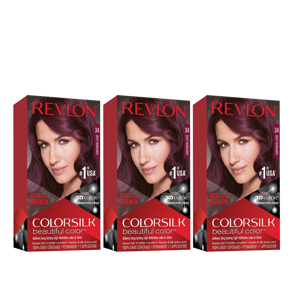 Revlon Permanent Hair Color, Permanent Hair Dye, Colorsilk with 100% Gray Coverage, Ammonia-Free, Keratin and Amino Acids, 34 Deep Burgandy, 4.4 Oz Beauty & Personal Care REVLON