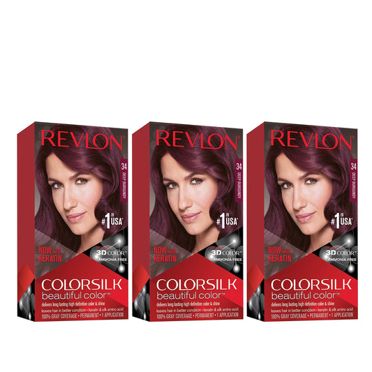 Revlon Permanent Hair Color, Permanent Hair Dye, Colorsilk with 100% Gray Coverage, Ammonia-Free, Keratin and Amino Acids, 34 Deep Burgandy, 4.4 Oz Beauty & Personal Care REVLON