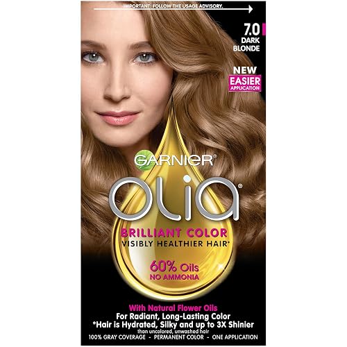 Garnier Olia Ammonia Free Permanent Hair Color, 100% Gray Coverage (Packaging May Vary), 7.0 Dark Blonde, Pack of 1 Beauty & Personal Care Garnier