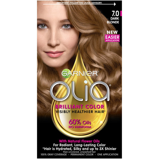 Garnier Olia Ammonia Free Permanent Hair Color, 100% Gray Coverage (Packaging May Vary), 7.0 Dark Blonde, Pack of 1 Beauty & Personal Care Garnier