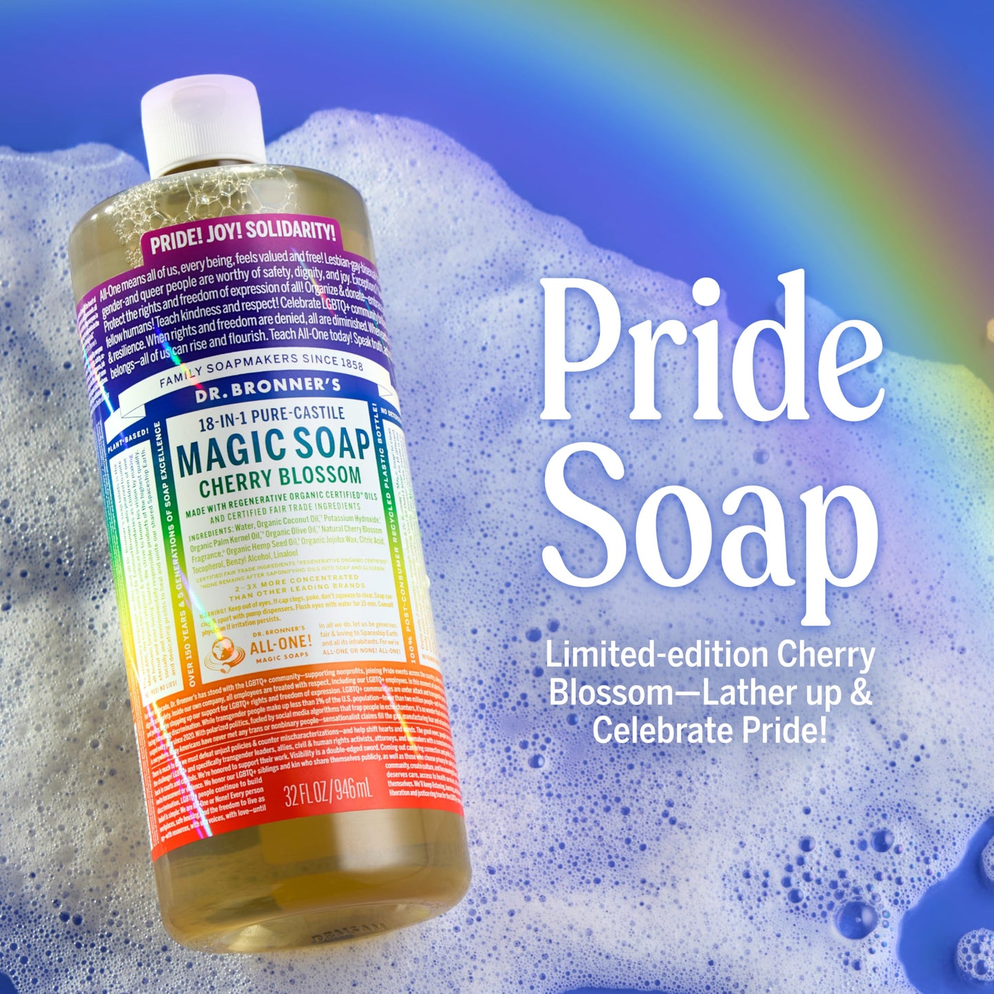 Dr. Bronner's Pure-Castile Limited-Edition Pride Soap -Regenerative Organic Certified Oils- 18-in-1 Uses for Face, Body, Hand, Hair, Laundry & More Beauty & Personal Care Dr. Bronner's