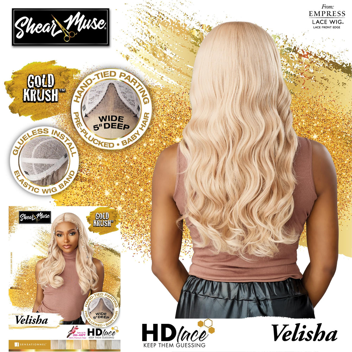Sensationnel Shear Muse Gold Krush Lacewig-Velisha, DIRTYBLONDE