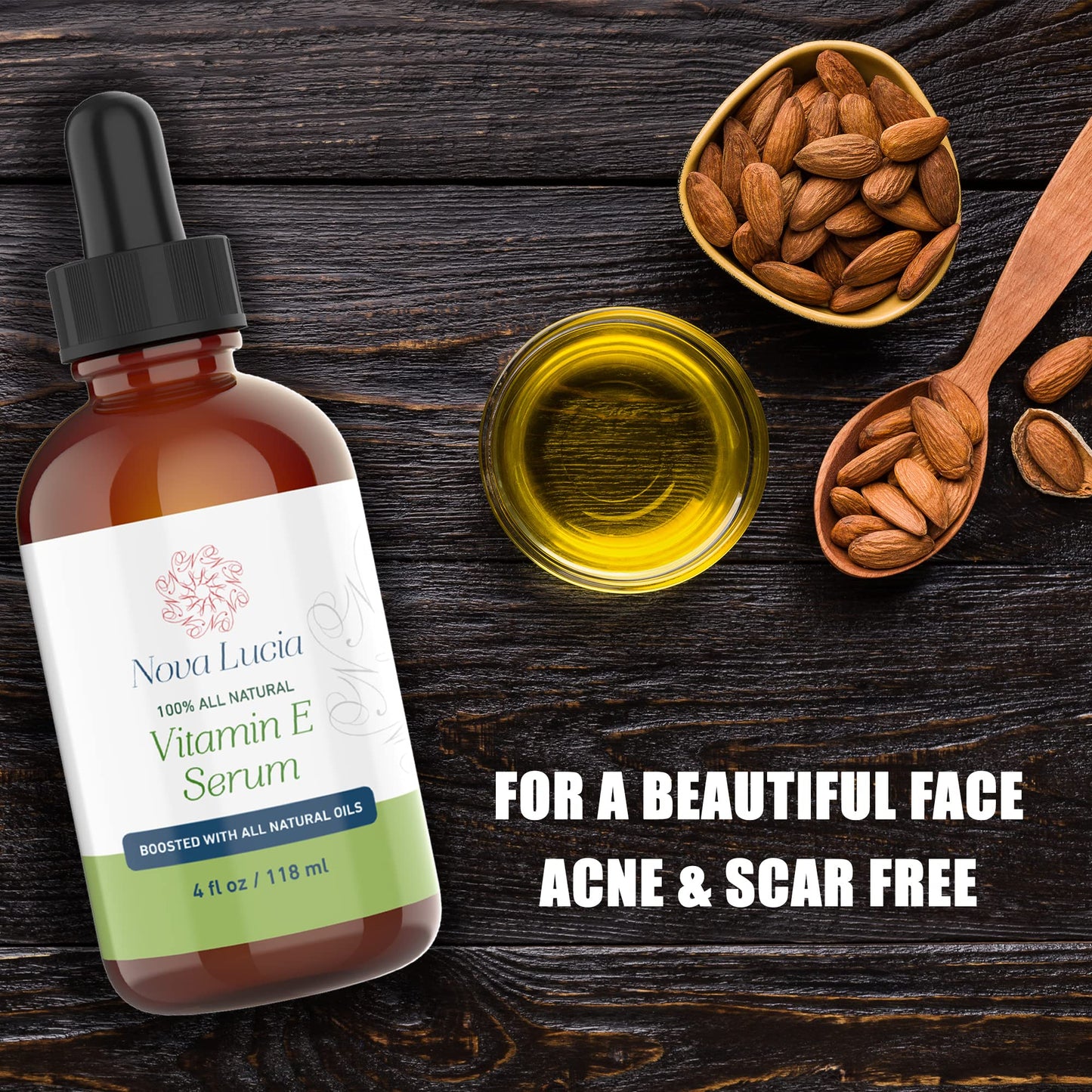 Nova Lucia Organic Vitamin E Oil - Pure Vitamin E for Skin, Face & Hair | Scar & Stretch Mark Treatment, Natural Moisturizer for Soft, Smooth Beauty & Personal Care Nova Lucia