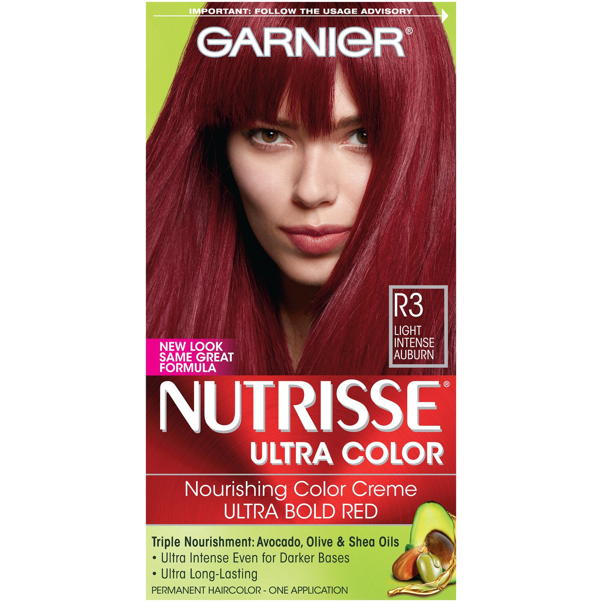 Garnier Nutrisse Ultra Color Nourishing Hair Color Creme, R3 Light Intense Auburn (Packaging May Vary), Pack of 1 Beauty & Personal Care Garnier
