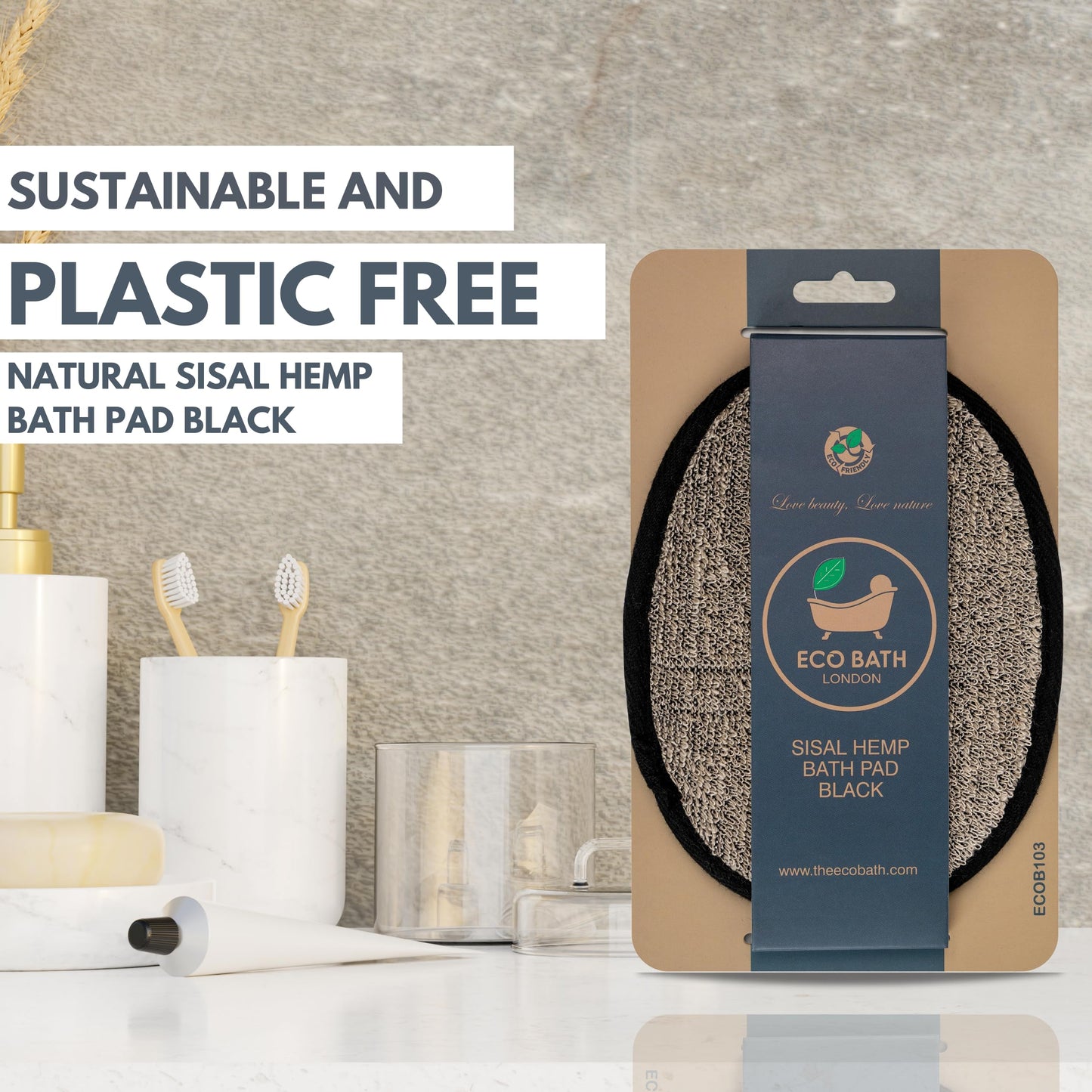 Eco Bath London Natural Sisal Hemp Bath Pad Black - Luxury Exfoliating Body Scrubber for Face and Body, Biodegradable Shower Sponge for Women and Men Beauty and Personal Care Eco Bath London