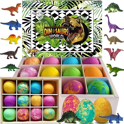 Bath Bombs for Kids with Surprise Inside - 12 Dinosaur Bath Bombs with Toys, Organic Colorful Bubble Bath Fizzies, Dino Egg Bath Bomb w/Rich Bubbles… Beauty & Personal Care Mineral Me California