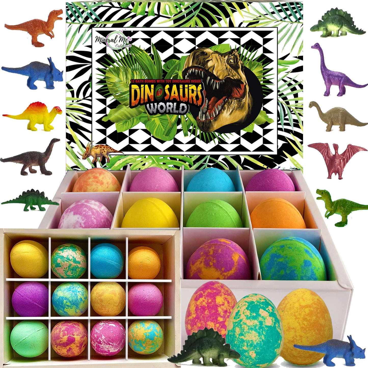 Bath Bombs for Kids with Surprise Inside - 12 Dinosaur Bath Bombs with Toys, Organic Colorful Bubble Bath Fizzies, Dino Egg Bath Bomb w/Rich Bubbles… Beauty & Personal Care Mineral Me California
