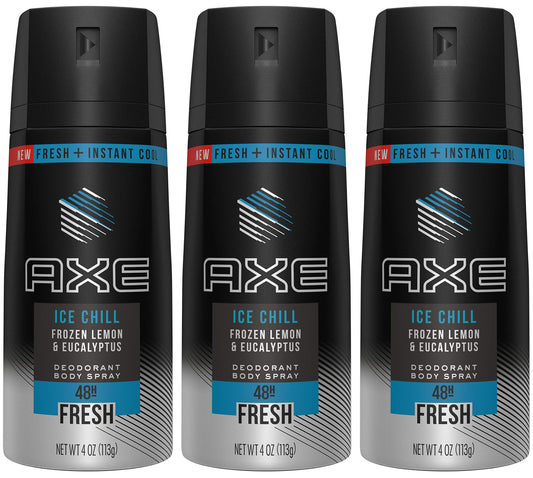Axe Deodorant Body Spray - Ice Chill - Frozen Lemon & Eucalyptus - Net Wt. 4 OZ (113 g) Per Can - Pack of 3 Cans Beauty and Personal Care Axé