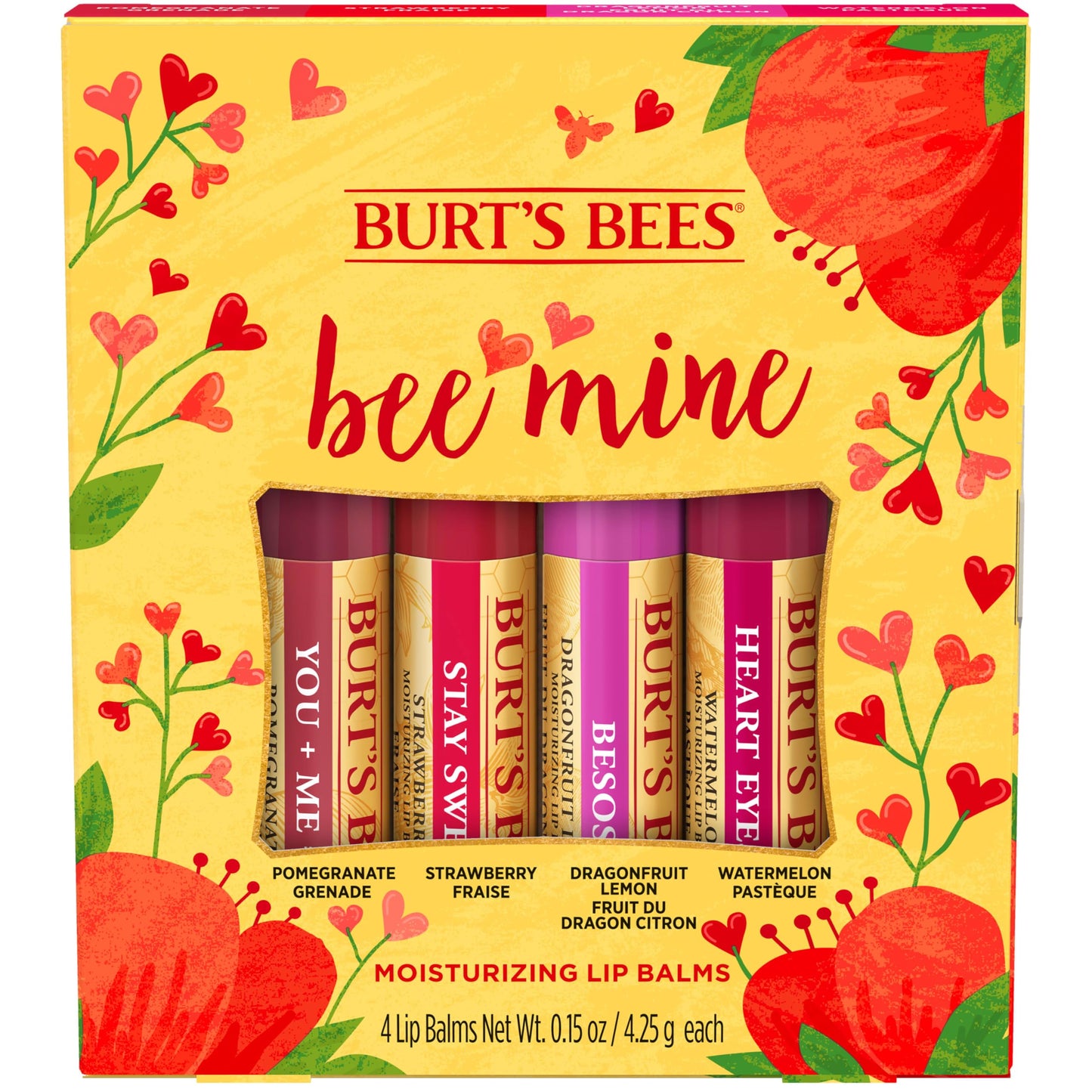 Burt's Bees Bee Mine Lip Balm Gift Set, Strawberry, Dragonfruit Lemon, Pomegranate and Watermelon, 4 Personalized Lip Balms, Pack May Vary Beauty & Personal Care Burt's Bees