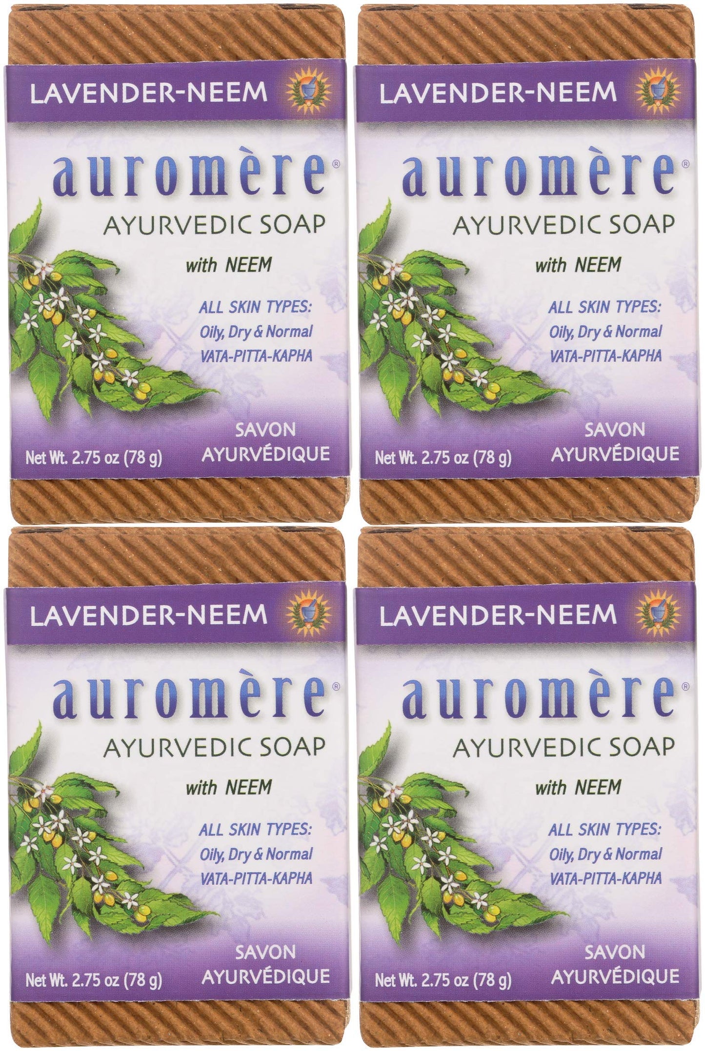 Auromere Ayurvedic Bar Soap, Lavender Neem - Eco Friendly, Handmade, Vegan, Cruelty Free, Natural, Non GMO (2.75 oz), 4 pack Beauty & Personal Care Auromere