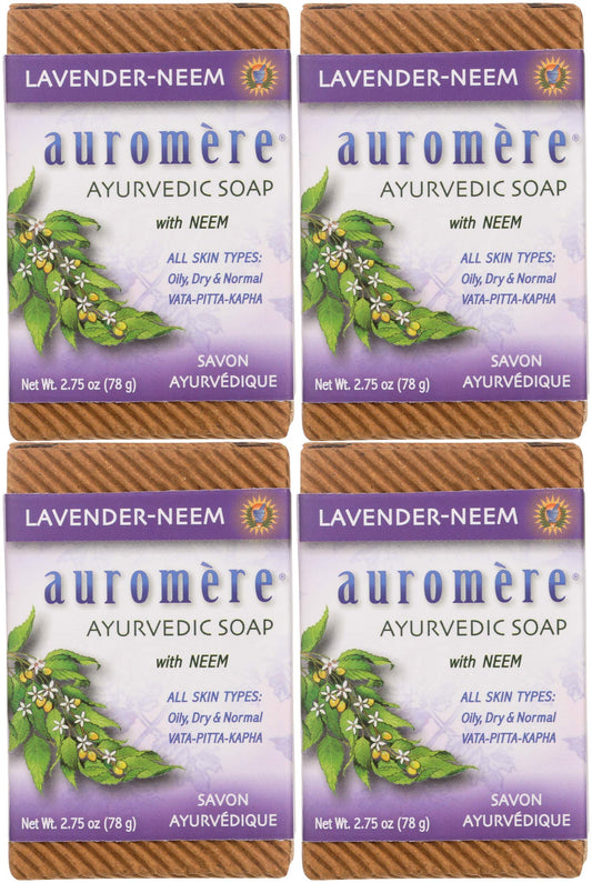 Auromere Ayurvedic Bar Soap, Lavender Neem - Eco Friendly, Handmade, Vegan, Cruelty Free, Natural, Non GMO (2.75 oz), 4 pack Beauty & Personal Care Auromere