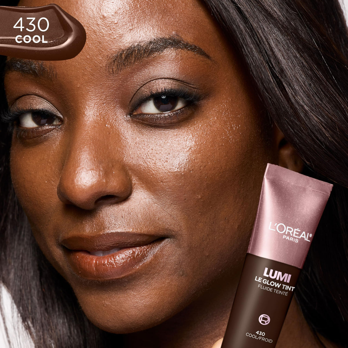 L'Oreal Paris Lumi Le Glow Skin Tint, Lightweight Water-Based Tinted Serum with Foundation-Like Coverage, Glow Illuminator, Cool 430, 0.85 Fl Oz
