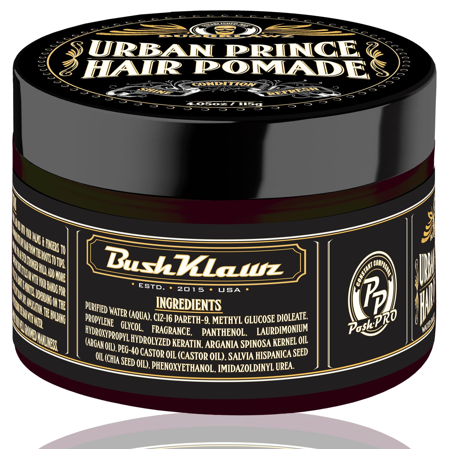 BushKlawz Urban Prince Hair Pomade Water Based Firm Strong Hold Easy to Wash Out Gel Type for Tight Styles Men's Styling Product Barber Approved 115g Beauty & Personal Care BushKlawz