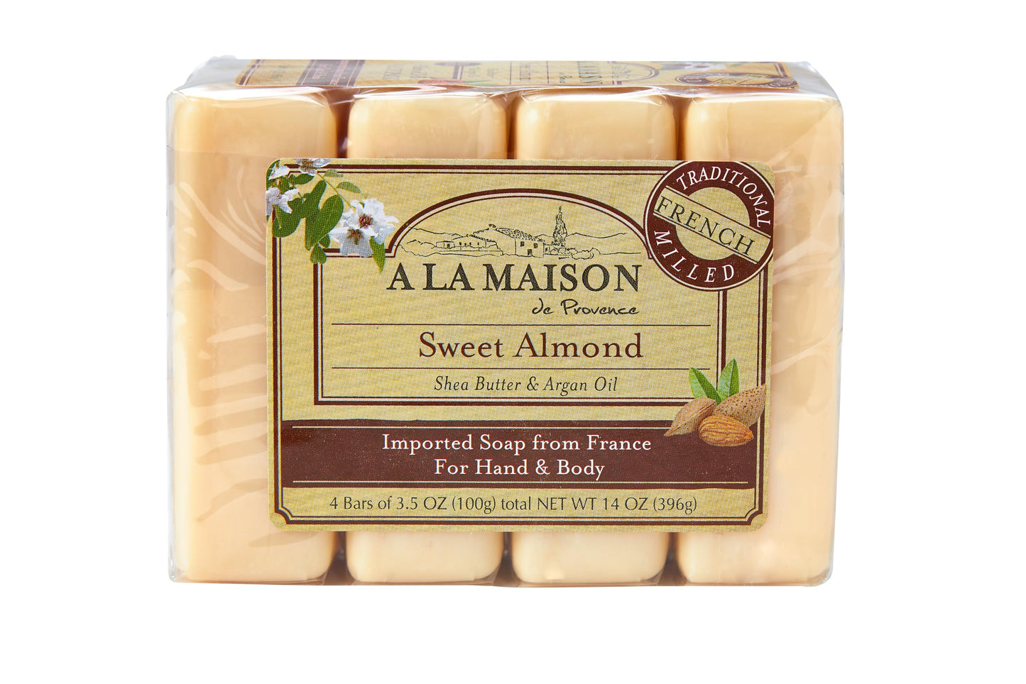 A LA MAISON Sweet Almond Bar Soap - Triple French Milled Unscented Natural Moisturizing Hand Soap Bar (4 Bars of Soap, 3.5 oz) Beauty & Personal Care A LA MAISON