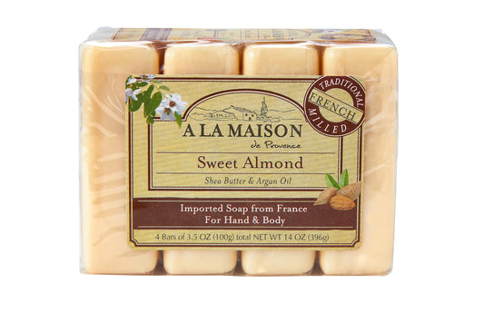 A LA MAISON Sweet Almond Bar Soap - Triple French Milled Unscented Natural Moisturizing Hand Soap Bar (4 Bars of Soap, 3.5 oz) Beauty & Personal Care A LA MAISON