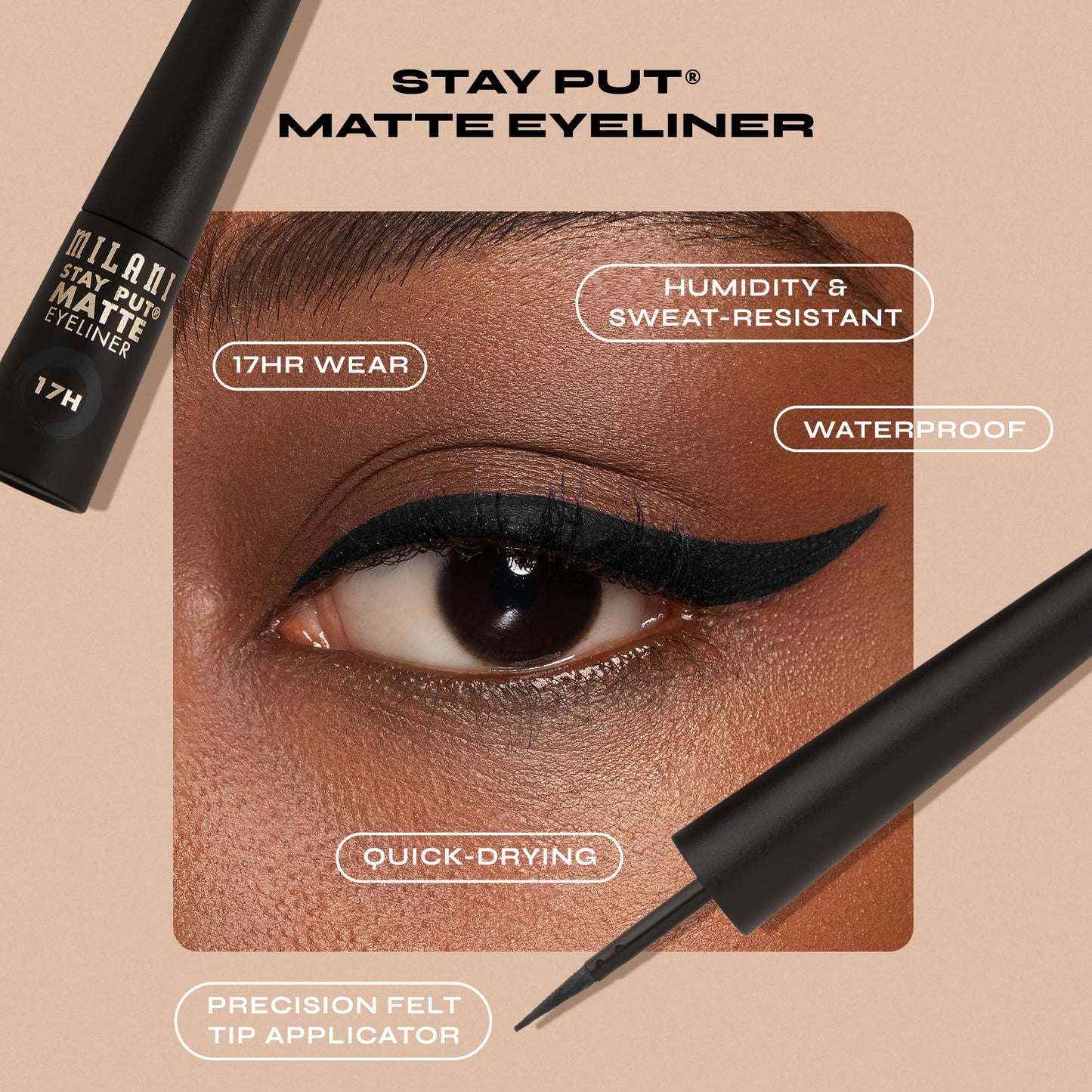 Milani Stay Put Matte Liquid Eyeliner - Black, Waterproof, 17H Wear, Cruelty-Free, Vegan, Smudgeproof, Long Lasting Beauty & Personal Care Milani