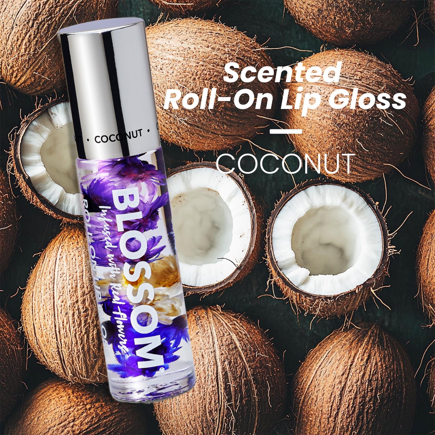 Blossom Roll on Lip Gloss, Scented Clear High Shine Moisturizing Lip Oil, Non Sticky, Infused with Real Flowers, Made in USA, 0.2oz, Coconut Beauty & Personal Care Blossom