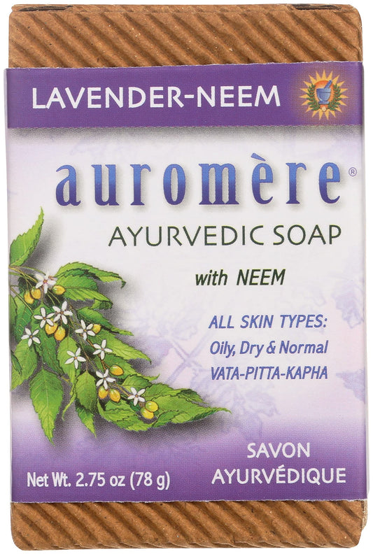 Auromere Ayurvedic Bar Soap, Lavender Neem - Eco Friendly, Handmade, Vegan, Cruelty Free, Natural, Non GMO (2.75 oz), 1 pack Beauty & Personal Care Auromere