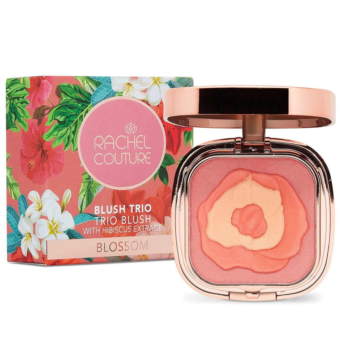 Rachel Couture Compact Blush Trio for All Over Radiant Glow | Infused with Hibiscus Extract | Vegan & Cruelty-Free - 0.32 Oz - Blossom Beauty & Personal Care Rachel Couture