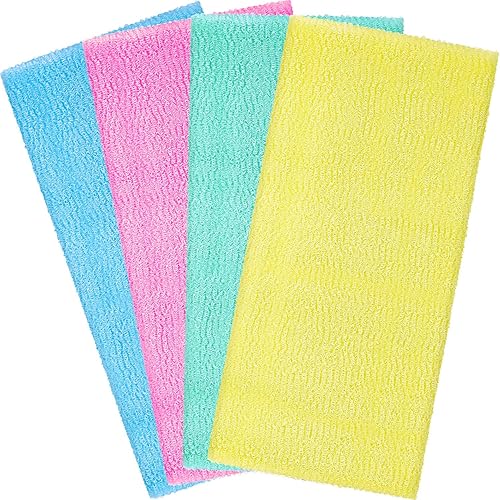 Boao 4 Pieces Exfoliating Washcloth Towel Japanese Washcloth African Sponge Skin Bath Wash Towel Korean Loofah Bath Cloth Shower for Body 35 Inches Beauty & Personal Care Boao