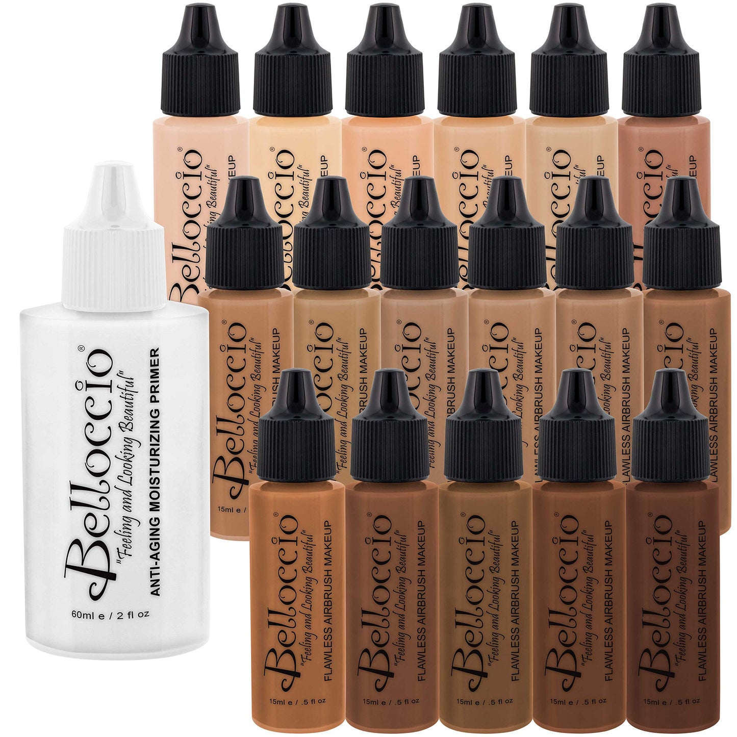 Belloccio Master Set Of All 17 Foundation Shades of Belloccio's Professional Cosmetic Airbrush Makeup, 1/2 oz. Bottles plus a 2 oz. Moisturizing Beauty & Personal Care Belloccio