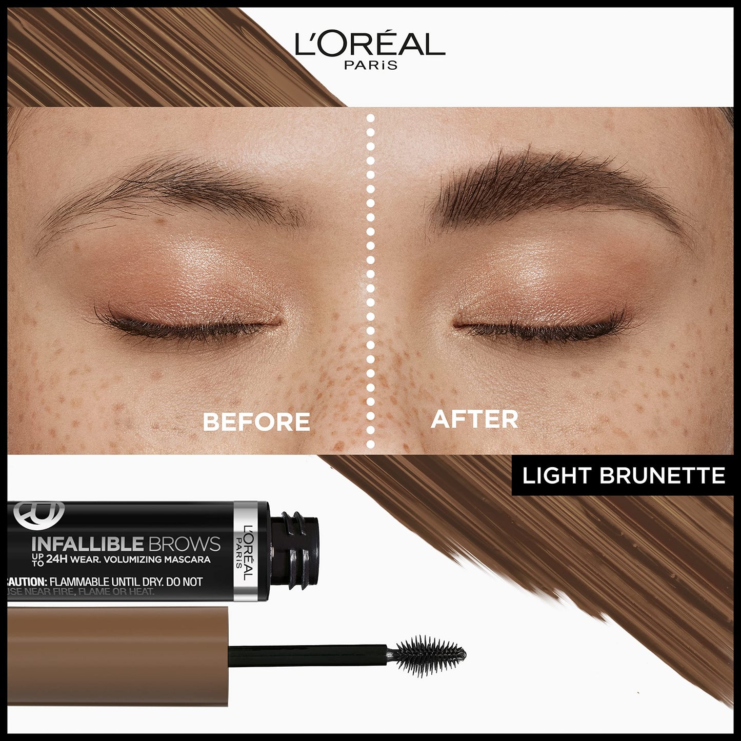 L'Oreal Paris Infallible Volumizing 24H Wear Brow Mascara, Long Lasting Eyebrow Makeup for 2X Fuller Eyebrows, 6.0 Light Brunette, 0.13 Fl Oz Beauty & Personal Care L'Oreal Paris