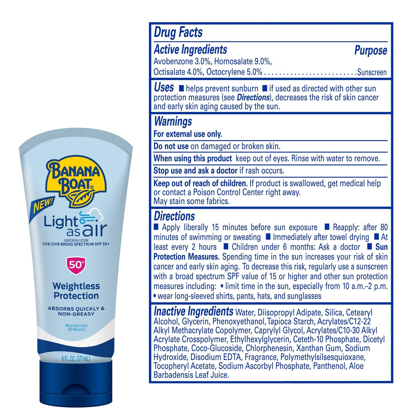 Banana Boat Light As Air Sunscreen Lotion SPF 50 Twin Pack | Lightweight & Non-Greasy Lotion Sunscreen SPF 50, Sunblock, Oxybenzone Free, 6oz each Beauty & Personal Care Banana Boat