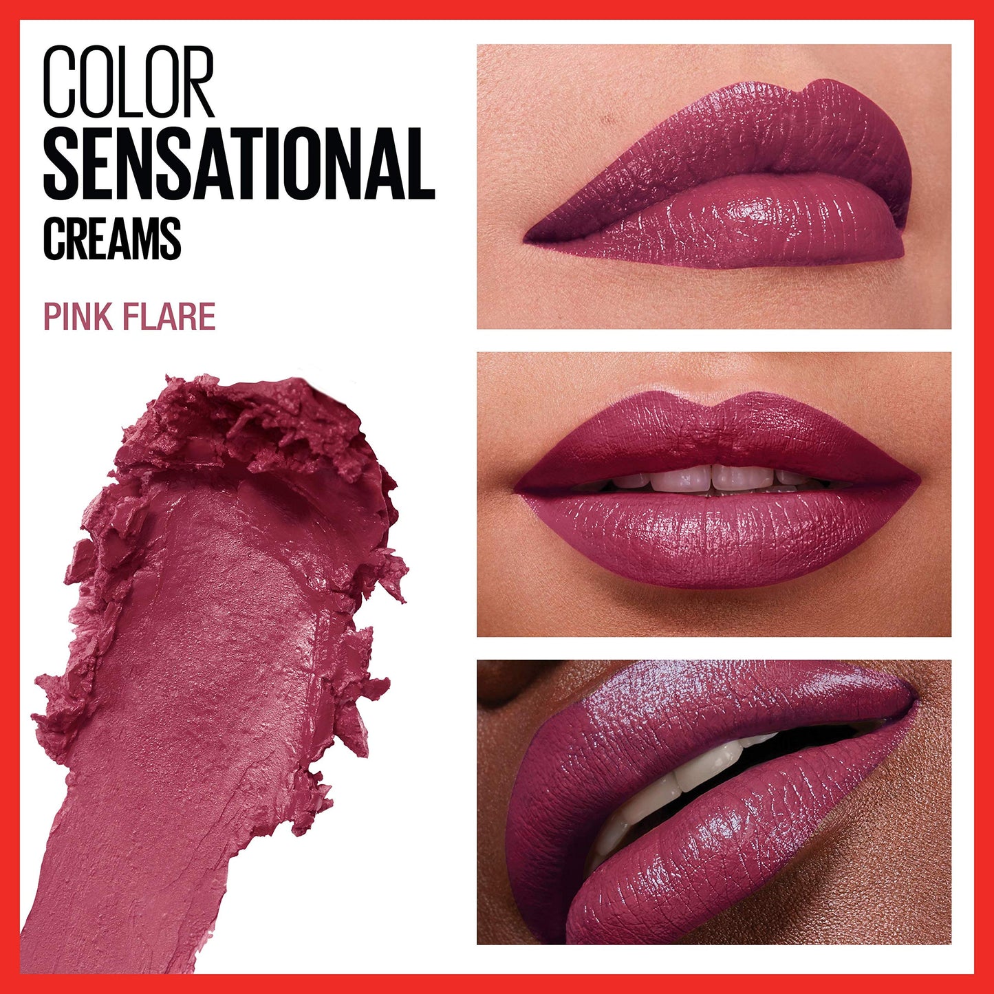 Maybelline Color Sensational Lipstick, Lip Makeup, Cream Finish, Hydrating Lipstick, Nude, Pink, Red, Plum Lip Color, Pink Flare, 0.15 oz; (Packaging Beauty & Personal Care MAYBELLINE