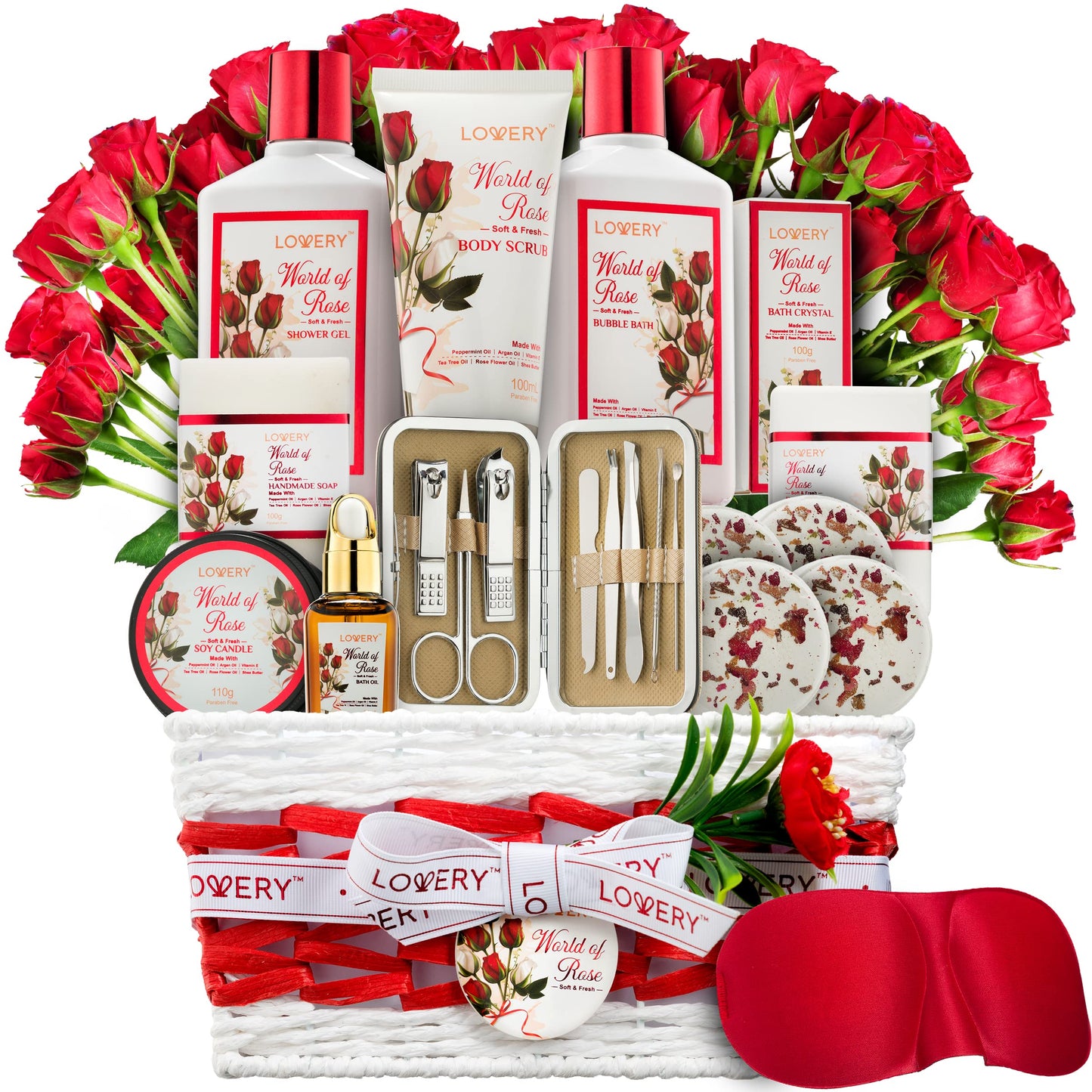 Mothers Day Spa Gifts for Women, Bath and Body Gift Set, Red Rose Gift Basket, 35Piece Stress Relief Spa Kit, Thank You, Birthday, Mom Gifts with Nail Beauty & Personal Care LOVERY