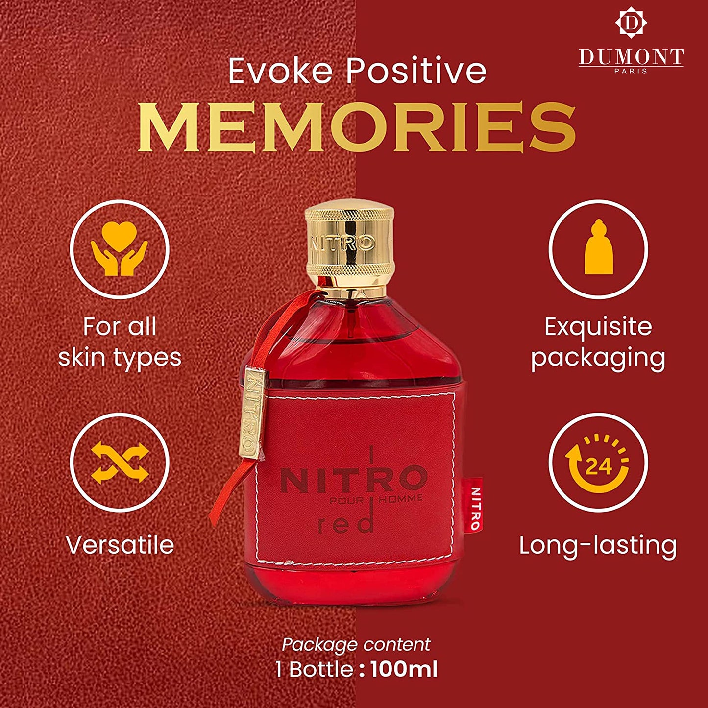Dumont Nitro Red 3.4 Fl Oz Eau De Parfum for Men - Rich Fruity Woody Floral Fragrance - Luxurious Long Lasting Scent Beauty and Personal Care Dumont