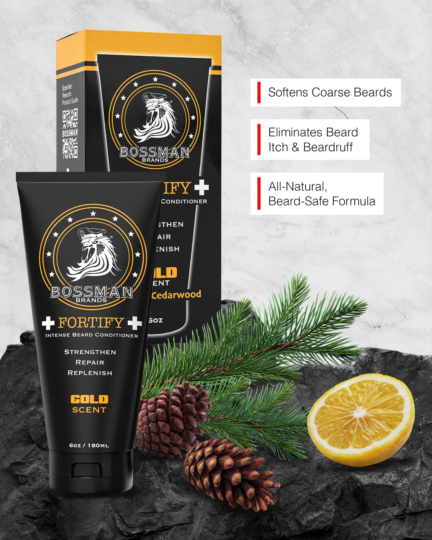 Bossman Fortify Intense Beard Conditioner for Men (Gold Scent) - Moisturizes, Replenishes & Protects with Natural Ingredients - Thicker Formula, Made Beauty & Personal Care Bossman