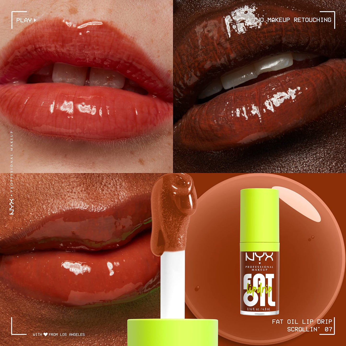 NYX PROFESSIONAL MAKEUP Fat Oil Lip Drip, Moisturizing Lip Oil Gloss, Vegan Tinted Formula, Up to 12 HR Hydration - Scrollin' (Deep Caramel) Beauty & Personal Care NYX PROFESSIONAL MAKEUP