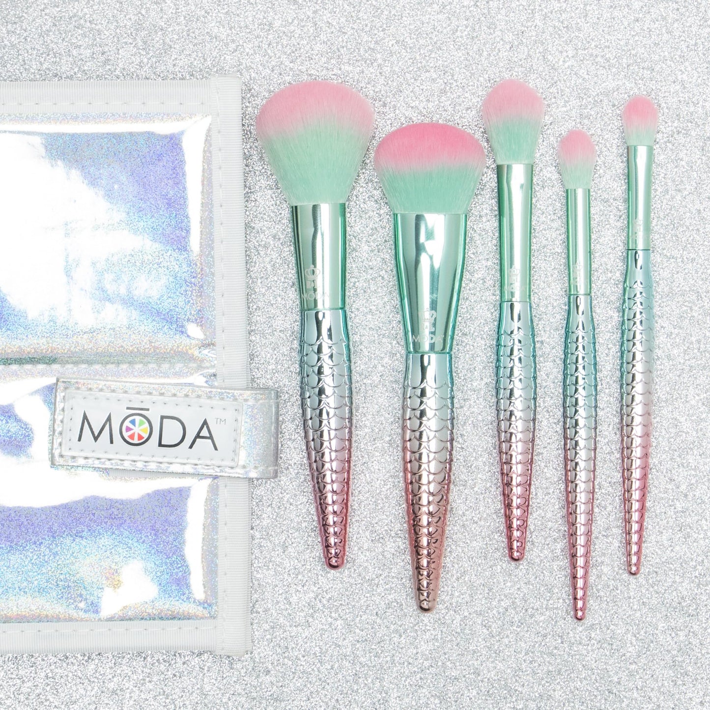 MODA Mythical Splash 6pc Travel-Size Makeup Brush Kit - Vegan Brushes with Holographic Case for Face & Eyes Beauty & Personal Care Royal & Langnickel