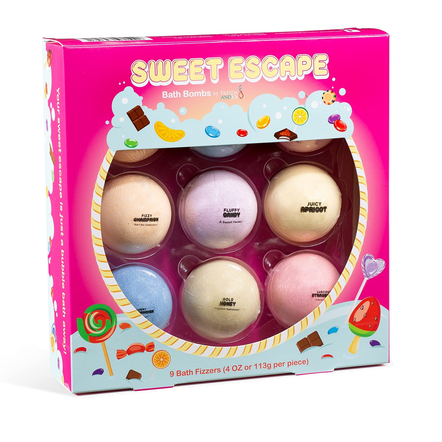Sweet Escape Candy Fruity Juicy Sweet Treat Bomb Bath Fizzers Bath Bomb Gift Set for Women - 9 Large Bath Bombs Aromatherapy Luscious Fragrance Bath… Beauty & Personal Care Freida and Joe