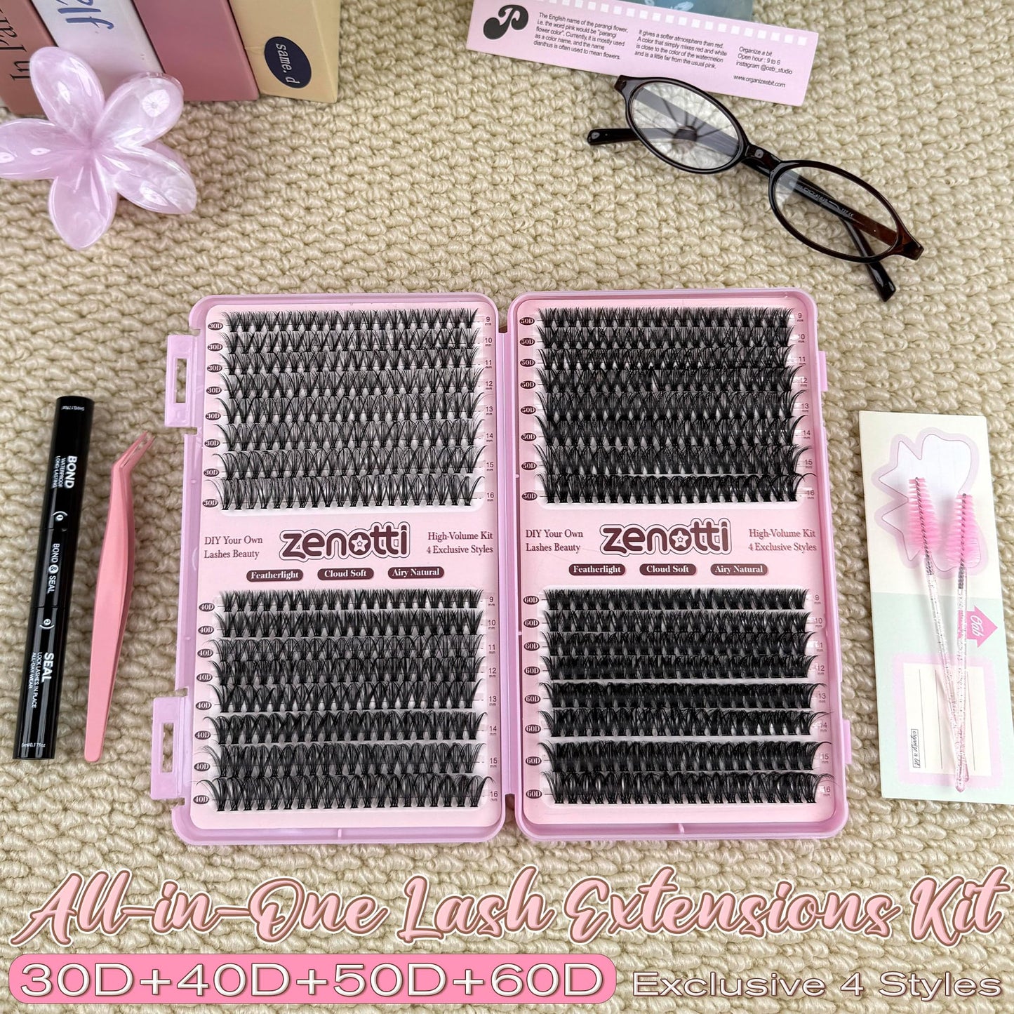 Lash Clusters Kit, 640PCS Natural Eyelash Clusters Kit 30D 40D 50D 60D Wispy Cluster Eyelash Extensions 9-16mm Daily Look Individual Lashes Soft Band Beauty and Personal Care zenotti