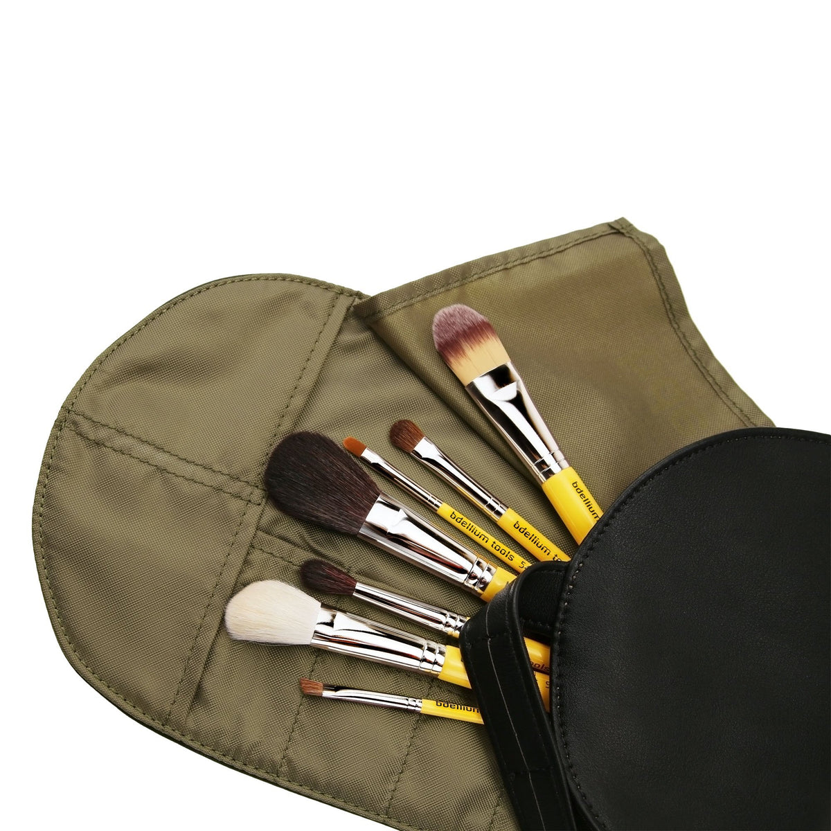 Bdellium Tools Professional Makeup Travel Line Basic 7pc. Brush Set with Roll-Up Pouch