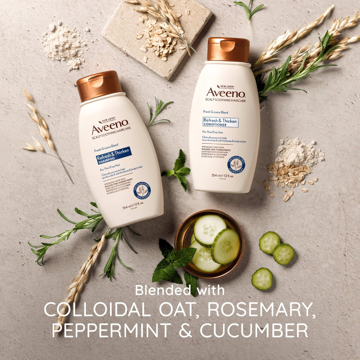 Aveeno Fresh Greens Blend Natural Volumizing Conditioner, Cucumber, Rosemary, for Fine Hair, 12 fl oz
