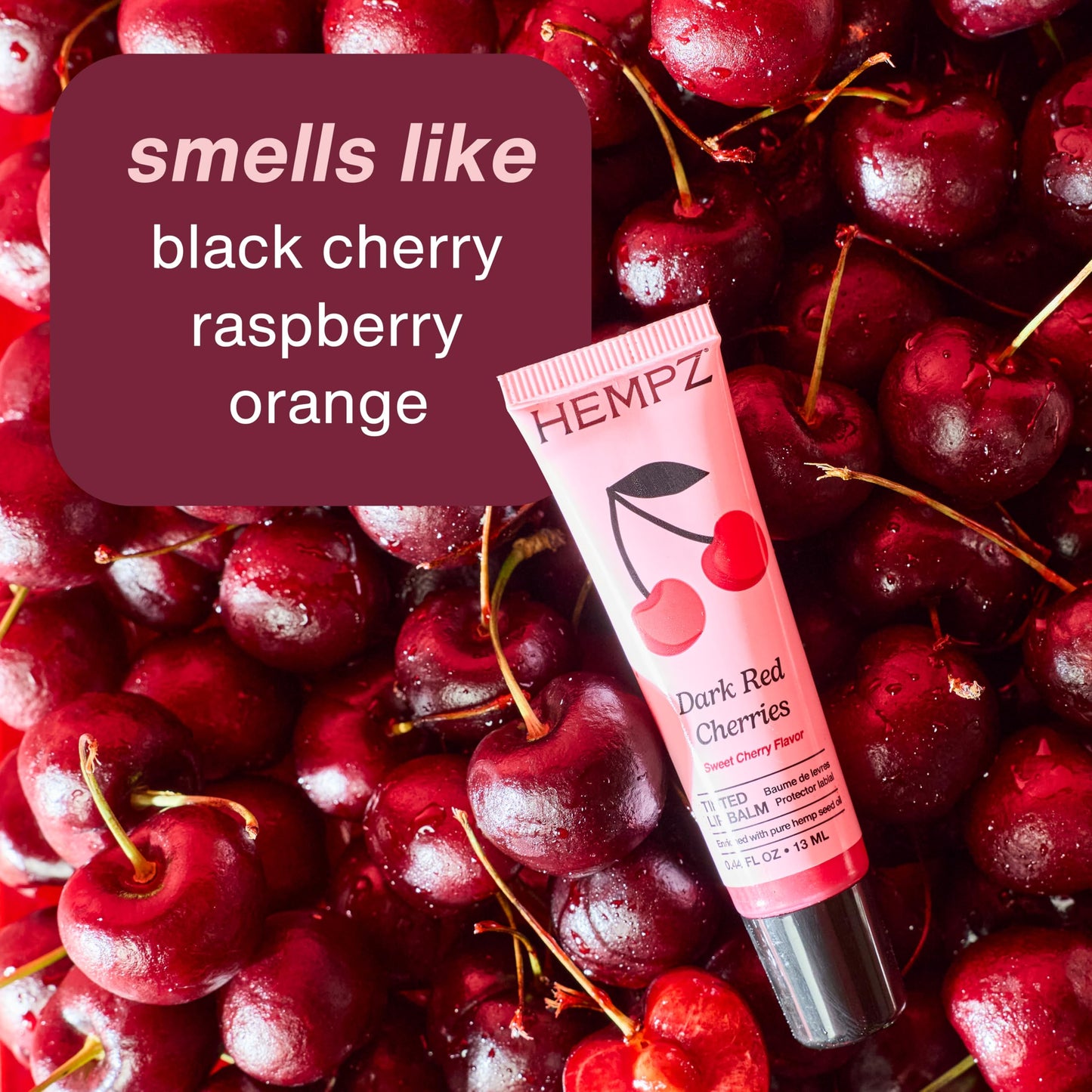 Hempz Cherry Tinted Lip Balm, hydrating gloss for dry cracked lips, Dark Red Cherries, .44 fl.oz. Beauty & Personal Care Hempz