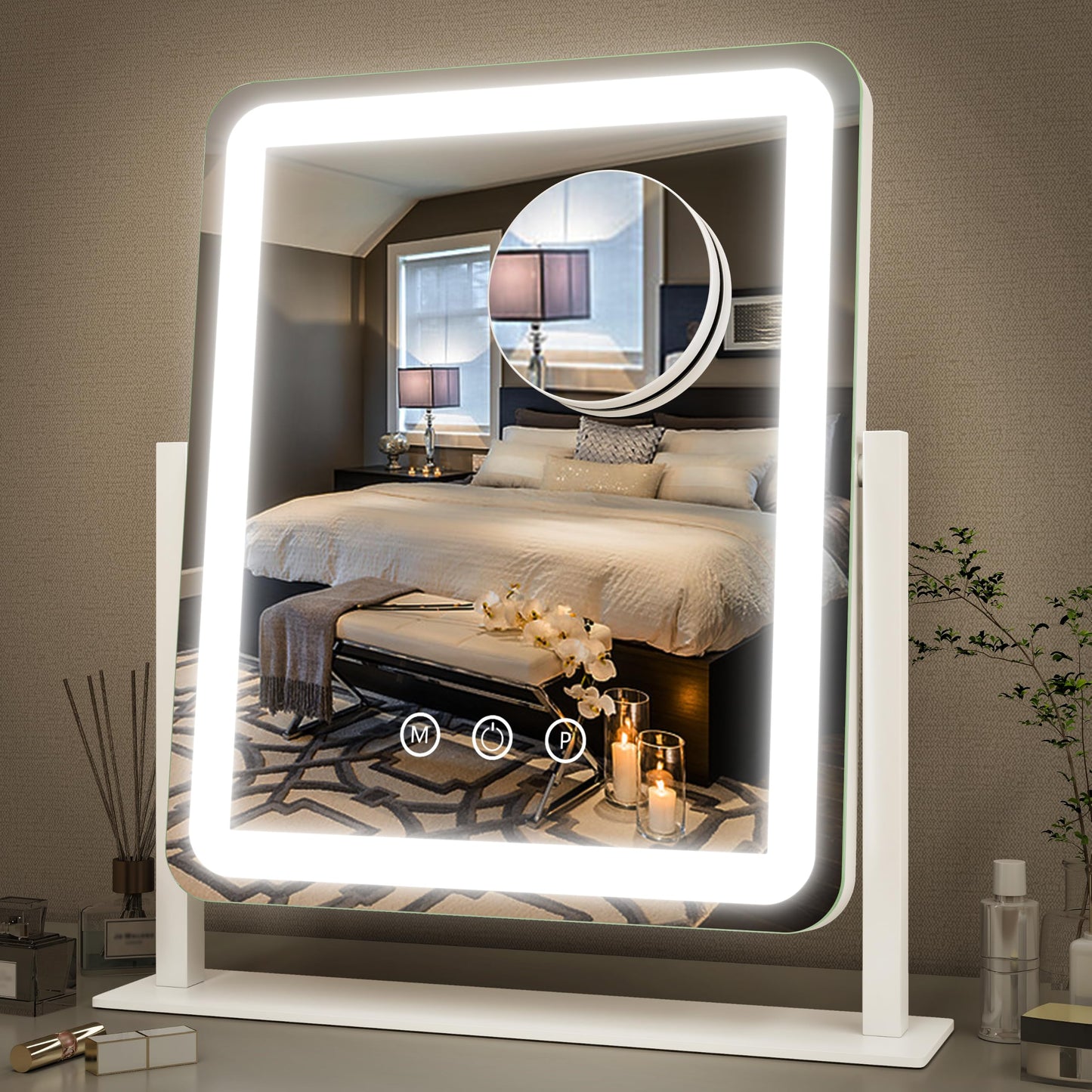 FENNIO Vanity Mirror with Lights - 15"x12.6" LED Lighted Makeup Mirror, Large Makeup Mirror with Lights, Touch Screen with 3-Color Lighting, Dimmable Beauty and Personal Care FENNIO