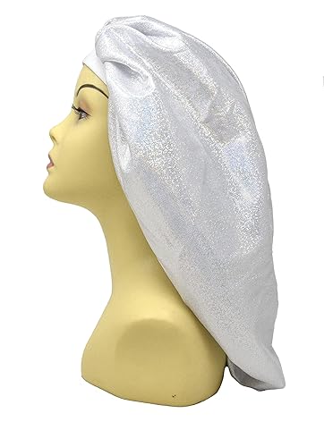 Holographic Extra Jumbo Nightcap Twinkle Deluxe Luxury Wide Band Sleep Cap Bonnet Hat for Hair Silver Beauty & Personal Care MayaBeauty