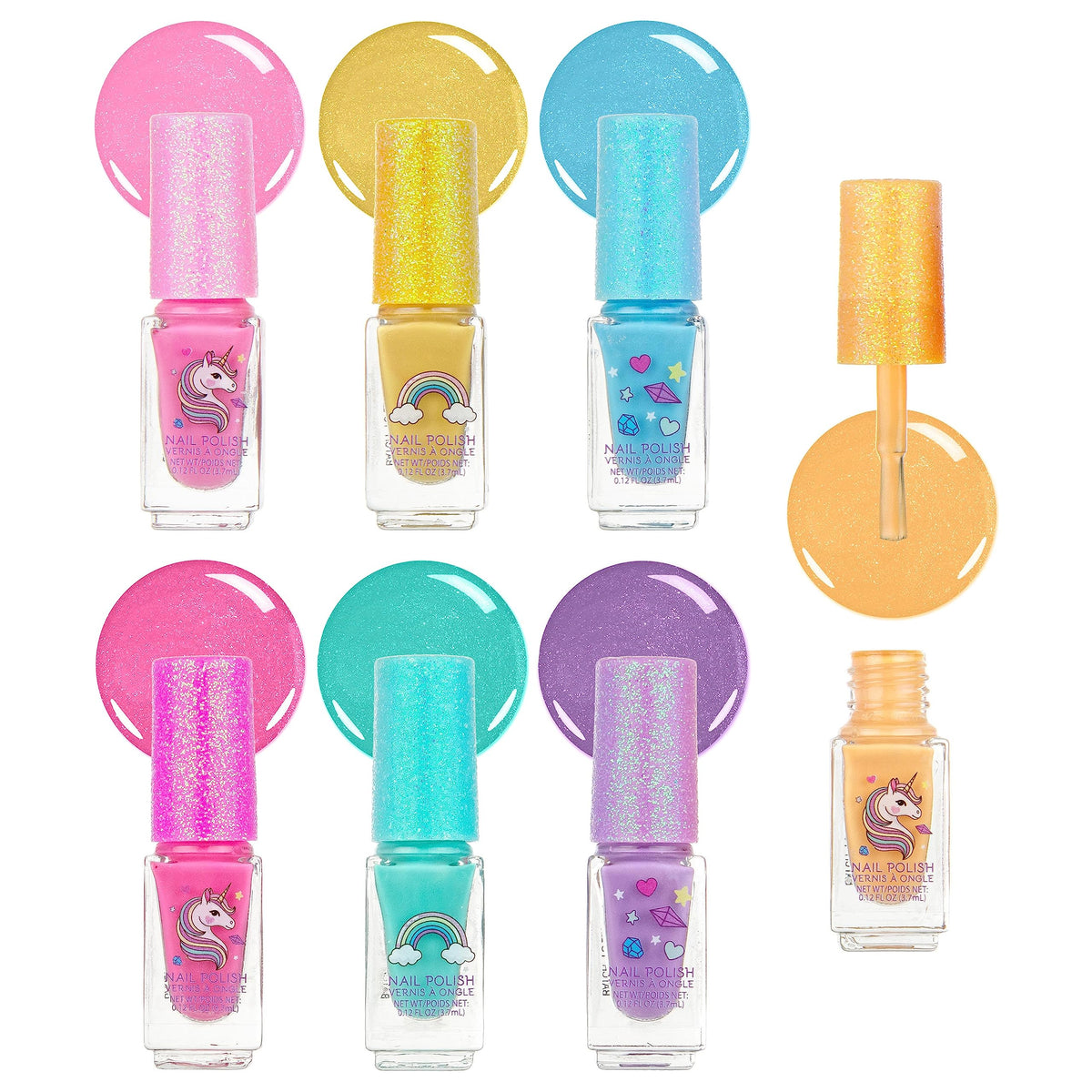 7pc Unicorn Shimmer Nail Polish Set for Girls - Glitter Cap, Non-Toxic Quick Dry Manicure & Pedicure Kit, Vibrant Assorted Shades Beauty & Personal Care EXPRESSIONS