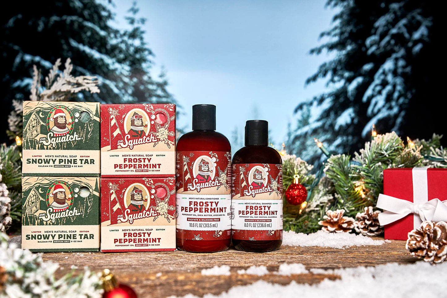 Dr. Squatch Men's Natural Soap and Hair Care - Snowy Pine Tar and Frosty Peppermint Shampoo and Conditioner - Blizzard Expanded Pack - Limited Edition Beauty & Personal Care Dr. Squatch