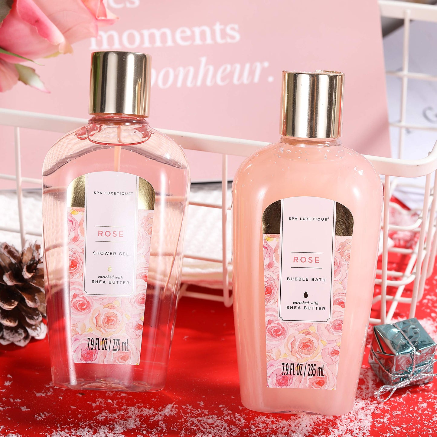 Spa Luxetique Rose 10pc Gift Baskets for Women Spa Gift Set Beauty and Personal Care spa luxetique