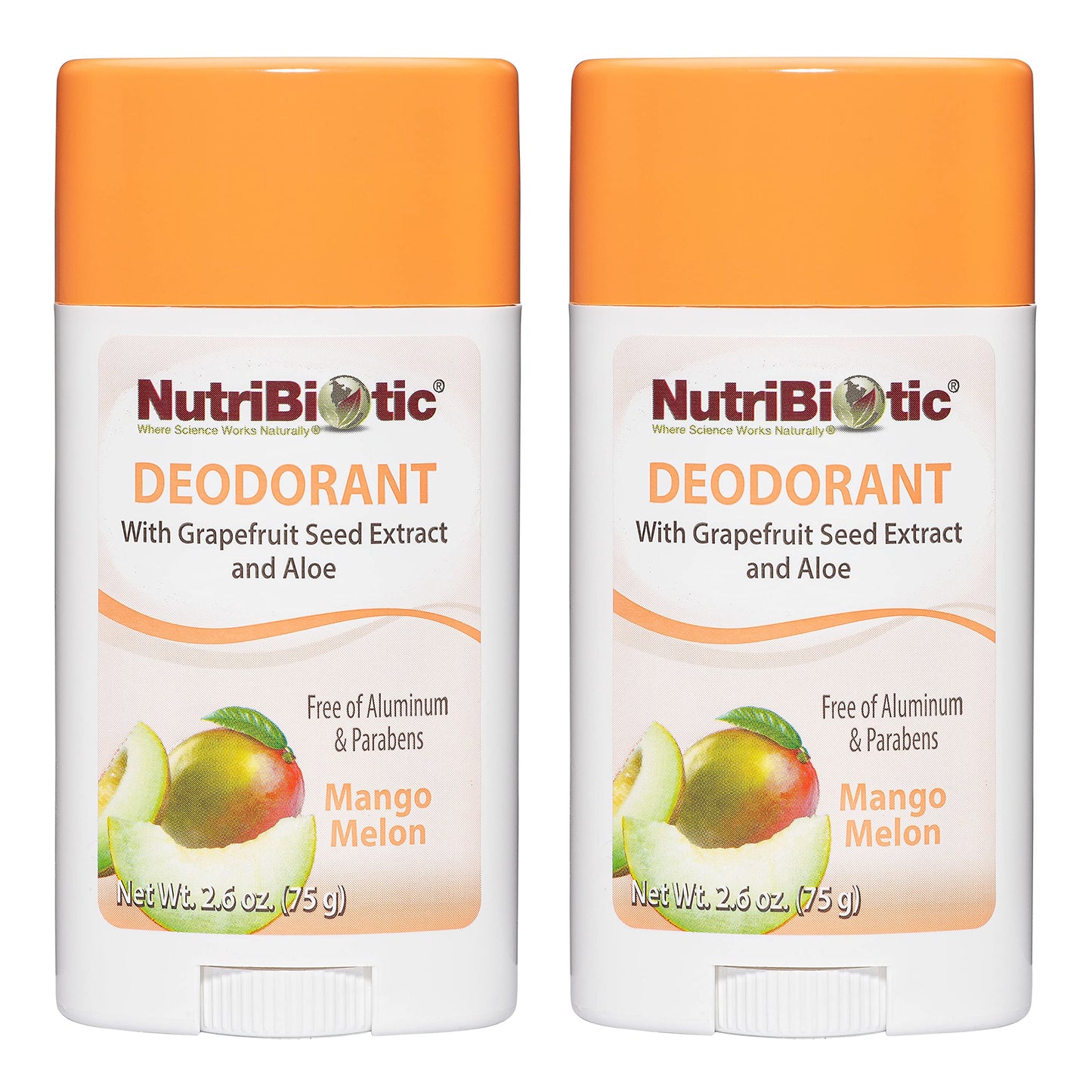 NutriBiotic Mango Melon Deodorant with GSE 2.6 Oz Stick Twin Pack - with Witch Hazel, Grapefruit Seed Extract, Aloe & Essential Oils - Vegan & Made Beauty and Personal Care NutriBiotic
