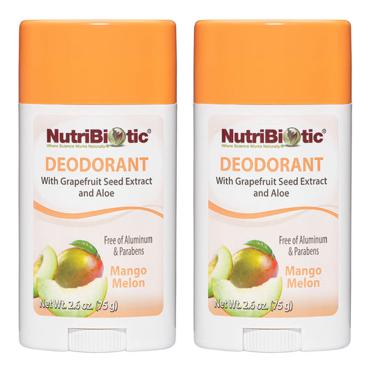 NutriBiotic Mango Melon Deodorant with GSE 2.6 Oz Stick Twin Pack - with Witch Hazel, Grapefruit Seed Extract, Aloe & Essential Oils - Vegan & Made Beauty and Personal Care NutriBiotic