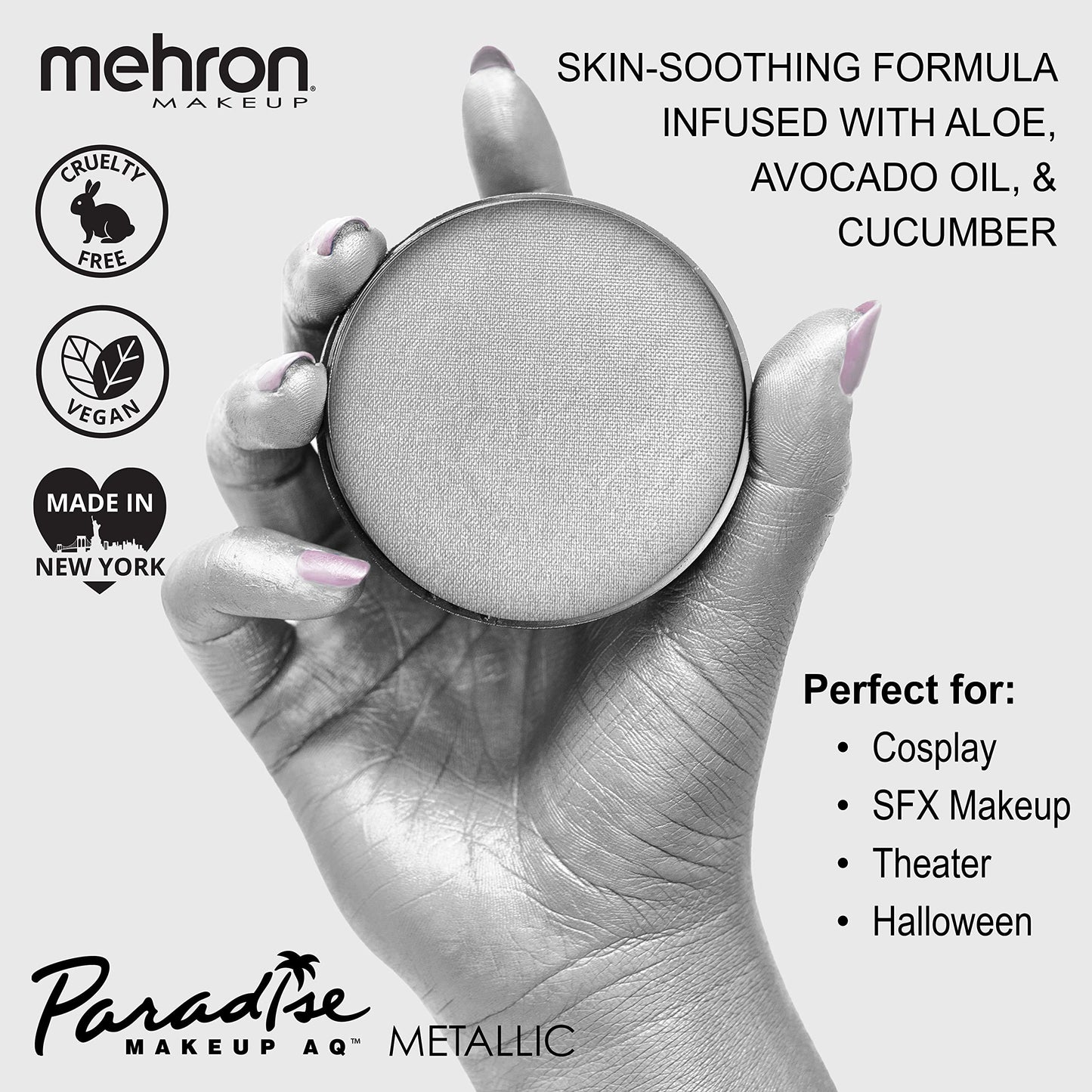 Mehron Paradise FX Metallics - Metallic Silver 1.4 oz | Professional Water Activated Shimmering Metallic Paint for Raves, Costumes, Special Effects Beauty & Personal Care Mehron